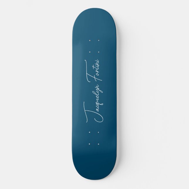 Ocean Blue Plain Elegant Minimalist Calligraphy Skateboard (Front)
