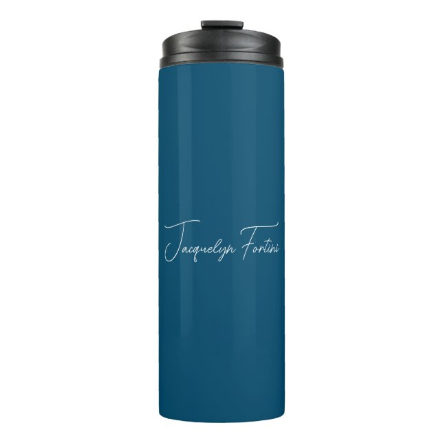 Ocean Blue Plain Elegant Minimalist Calligraphy Thermal Tumbler (Front)
