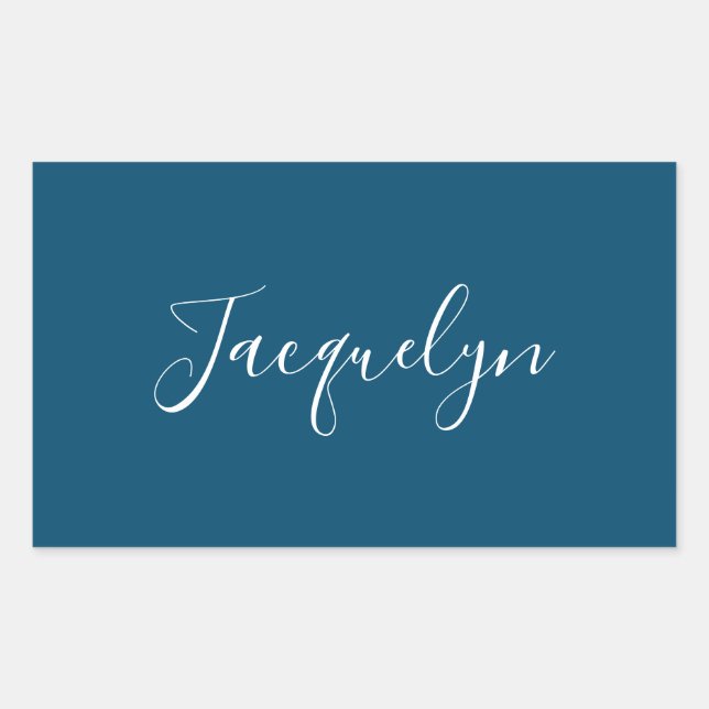 Ocean Blue Plain Elegant Modern Calligraphy Name Rectangular Sticker (Front)