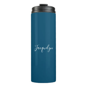 Ocean Blue Plain Elegant Modern Calligraphy Name Thermal Tumbler