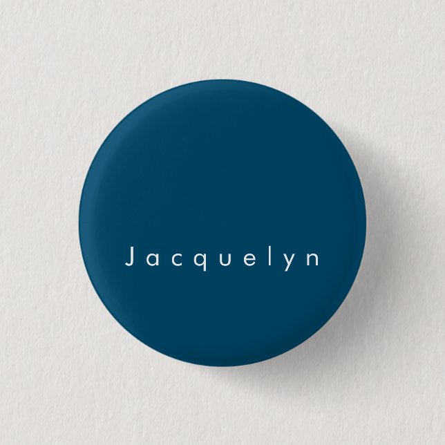 Ocean Blue Plain Elegant Modern Minimalist Name 3 Cm Round Badge (Front)