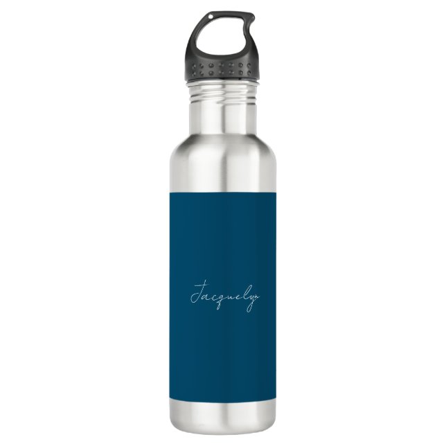 Ocean Blue Plain Elegant Modern Minimalist Name 710 Ml Water Bottle (Front)