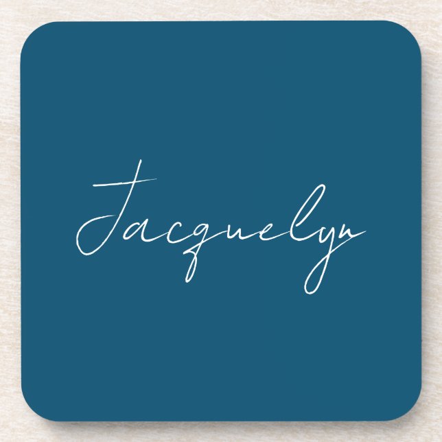 Ocean Blue Plain Elegant Modern Minimalist Name Coaster (Front)
