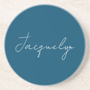 Ocean Blue Plain Elegant Modern Minimalist Name Coaster