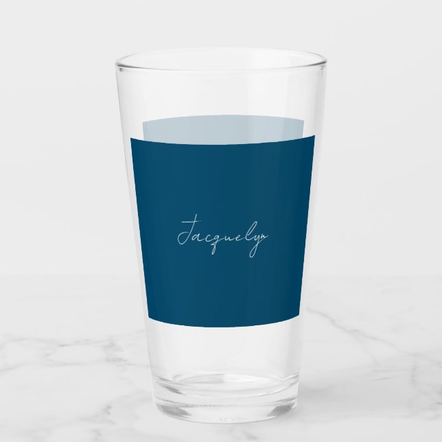 Ocean Blue Plain Elegant Modern Minimalist Name Glass (Front)