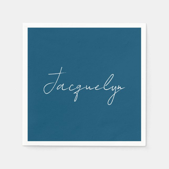 Ocean Blue Plain Elegant Modern Minimalist Name Napkin (Front)