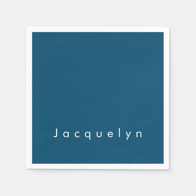 Ocean Blue Plain Elegant Modern Minimalist Name Napkin (Front)