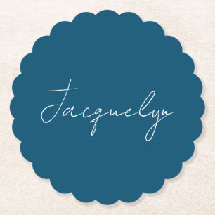 Ocean Blue Plain Elegant Modern Minimalist Name Paper Coaster