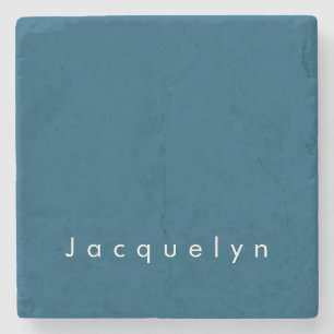 Ocean Blue Plain Elegant Modern Minimalist Name Stone Coaster