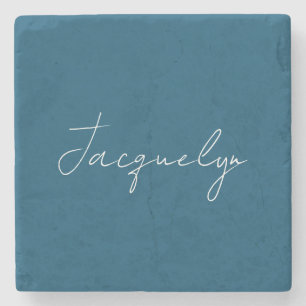 Ocean Blue Plain Elegant Modern Minimalist Name Stone Coaster