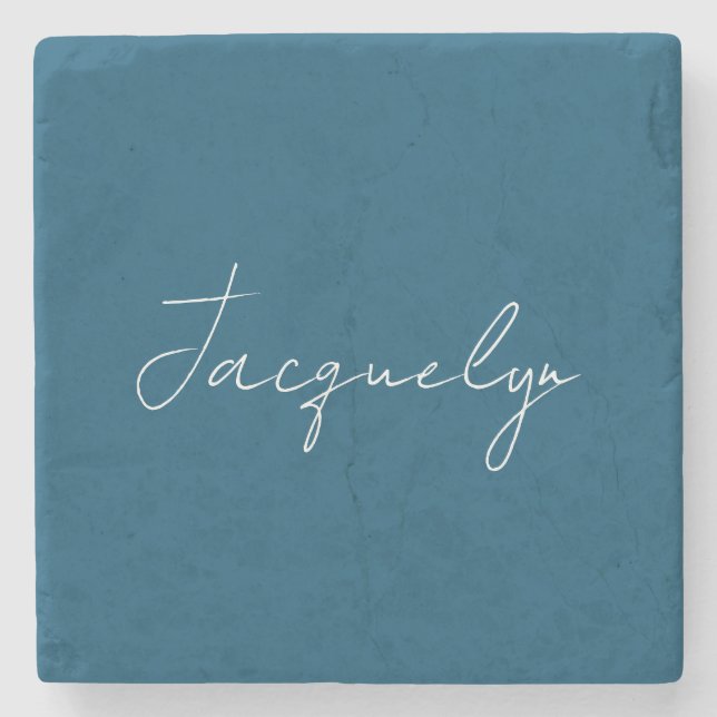 Ocean Blue Plain Elegant Modern Minimalist Name Stone Coaster (Front)