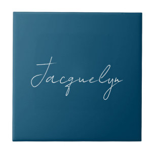 Ocean Blue Plain Elegant Modern Minimalist Name Tile