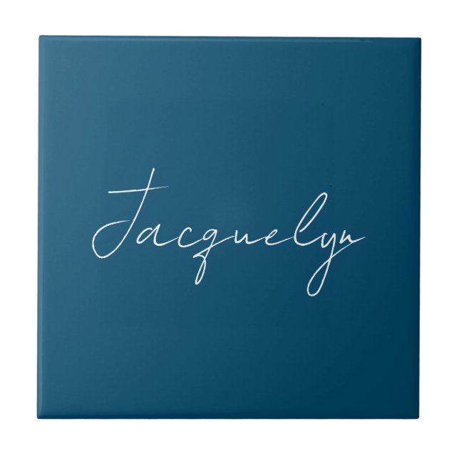 Ocean Blue Plain Elegant Modern Minimalist Name Tile (Front)