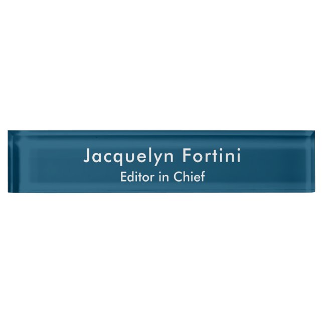 Ocean Blue Plain Elegant Modern Minimalist Nameplate (Front)