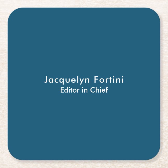 Ocean Blue Plain Elegant Modern Minimalist Square Paper Coaster (Front)
