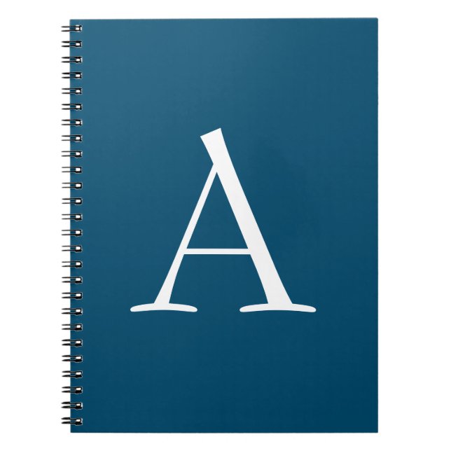 Ocean Blue Plain Elegant Modern Monogram Initial Notebook (Front)