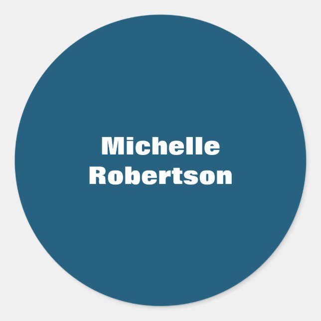 Ocean Blue Plain Minimalist Add Own Name Classic Round Sticker (Front)