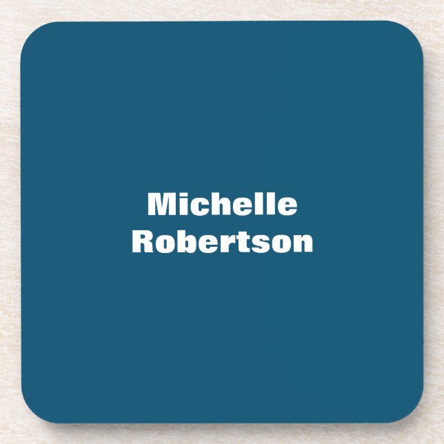 Ocean Blue Plain Minimalist Add Own Name Coaster (Front)