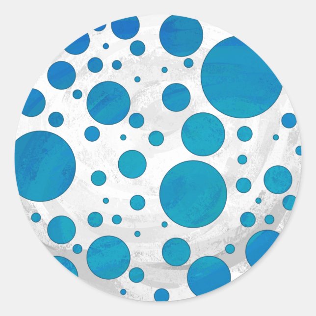Ocean Blue Polka Dots Classic Round Sticker (Front)
