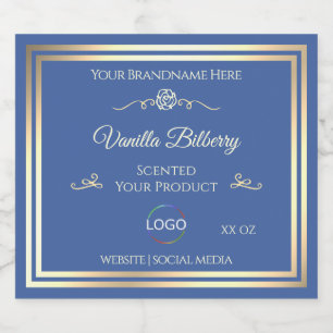 Ocean Blue Product Label with Gold Frame and Logo