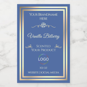 Ocean Blue Product Label with Gold Frame and Logo