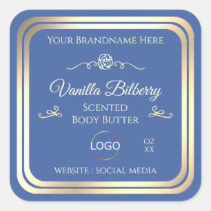 Ocean Blue Product Label with Gold Frame and Logo