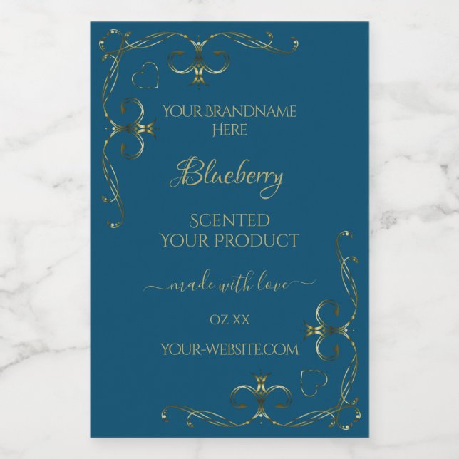 Ocean Blue Product Labels Decorated Gold Corners (Single Label)
