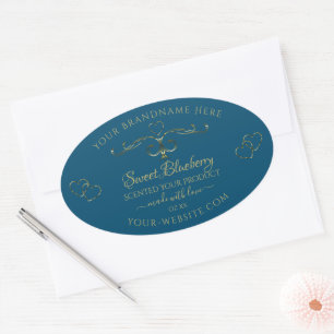 Ocean Blue Product Labels Decorated Gold Hearts