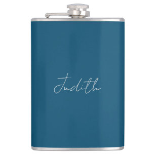 Ocean Blue Professional Calligraphy Add Name Hip Flask