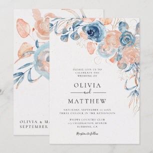 Ocean Blue Rose Coral Destination Wedding Invitation