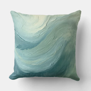 Ocean Blue Sage Green Modern Coastal Waves Print Cushion