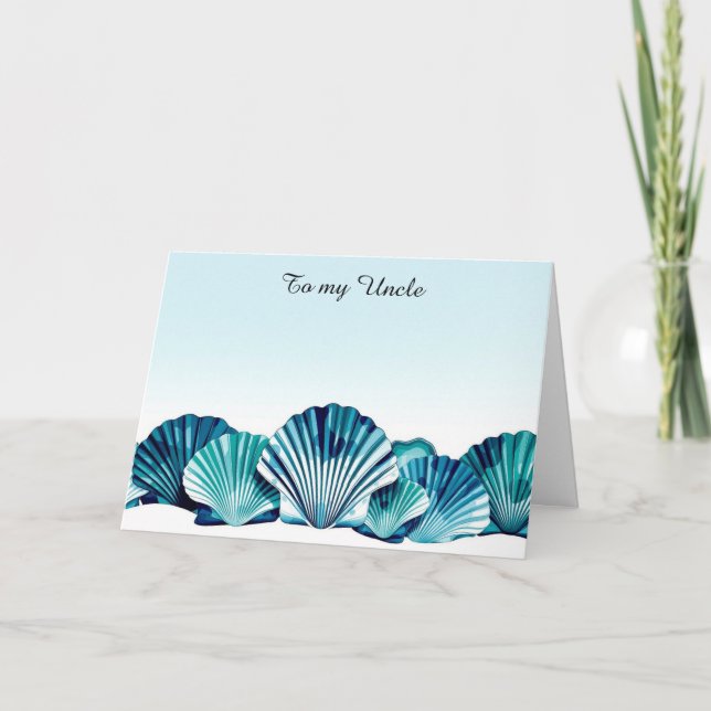 Ocean Blue Scallop Border Father's Day Holiday Card (Front)