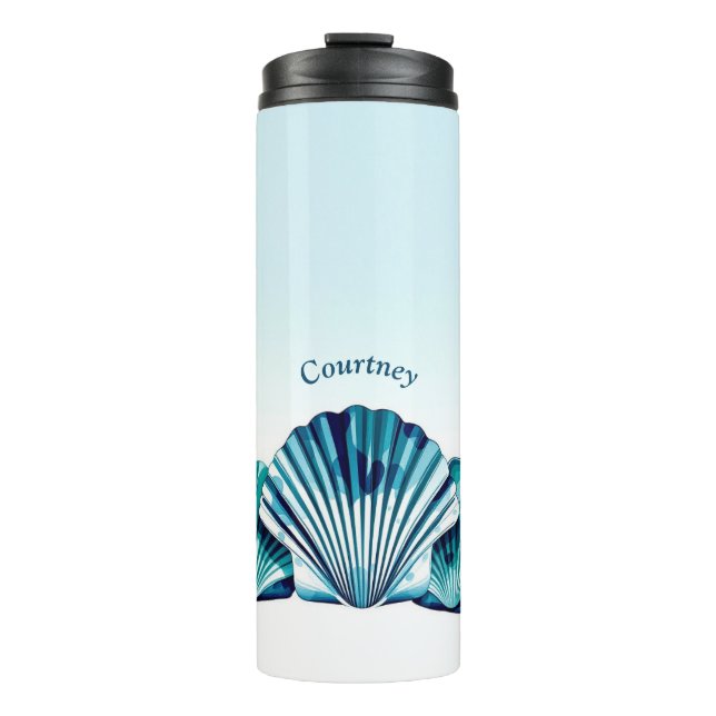 Ocean Blue Scallop Border Thermal Tumbler (Front)