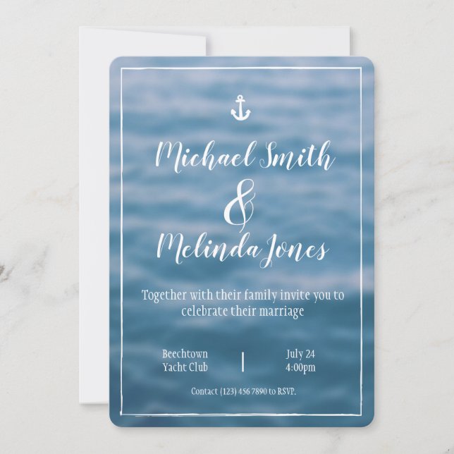 Ocean & Blue Sea Boating Wedding  Invitation (Front)