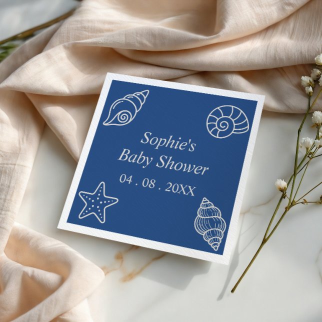 Ocean Blue Seashell Baby Shower Napkin (Creator Uploaded)