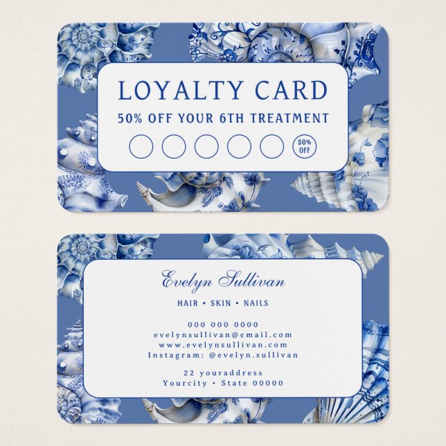 Ocean blue seashells loyalty card (Front & Back)