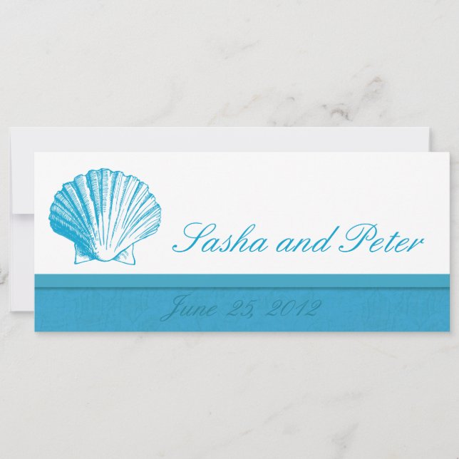 Ocean Blue Shell Beach Wedding Invitations (Front)