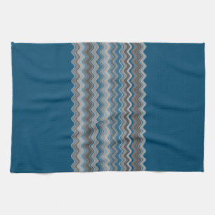 Ocean Blue Silver Grey Grey Wavy Zigzag Pattern Le Tea Towel