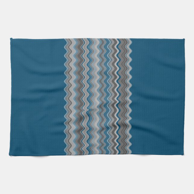 Ocean Blue Silver Grey Grey Wavy Zigzag Pattern Le Tea Towel (Horizontal)