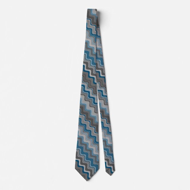 Ocean Blue Silver Grey Grey Wavy Zigzag Pattern Le Tie (Front)
