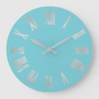 Ocean Blue Silver Metallic Grey Roman Numbers