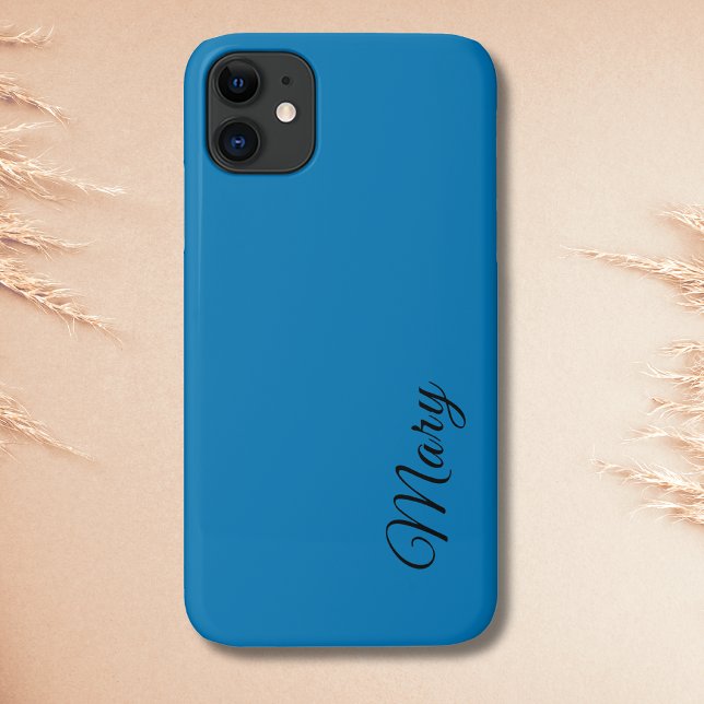 Ocean Blue Solid Colour Minimalist Elegant Name Case-Mate iPhone Case (Creator Uploaded)