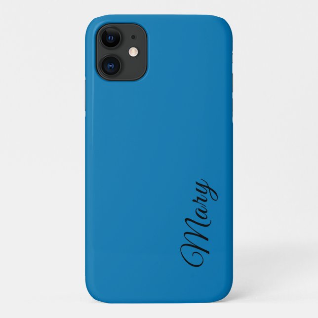 Ocean Blue Solid Colour Minimalist Elegant Name Case-Mate iPhone Case (Back)