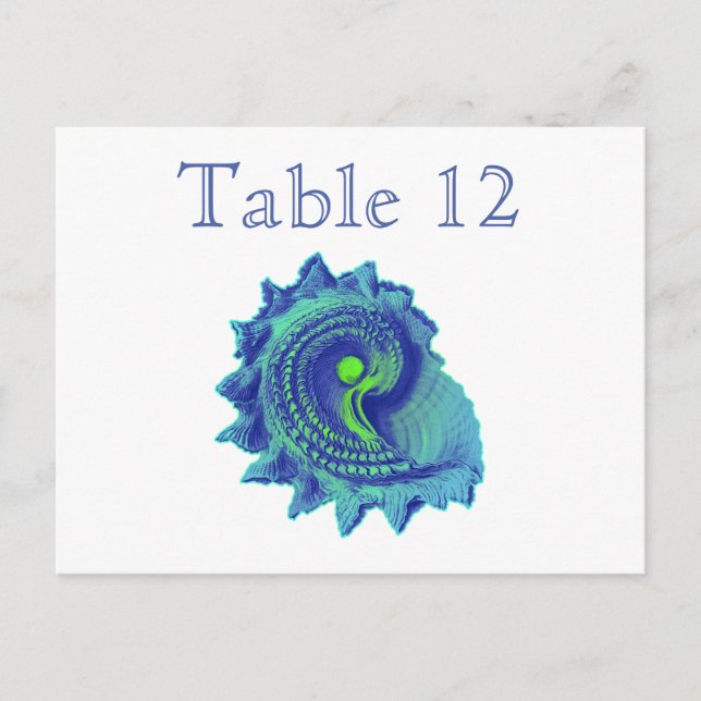 Ocean Blue Spiral Sea Shell Reception Table Number Postcard (Front)