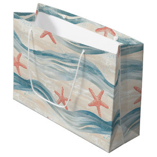 Ocean Blue Starfish Sandy Shore Watercolor Large Gift Bag