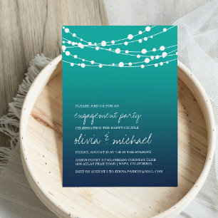 Ocean Blue String Lights Engagement Party Invitation