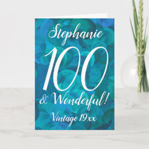 Ocean Blue Teal 100 and Wonderful Birthday Card