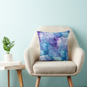 Ocean Blue Teal and Purple Watercolor Marble Cushion