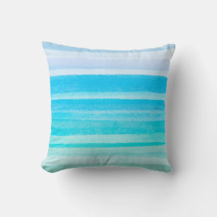 Ocean Blue Teal Watercolor Ombre Stripe Cushion