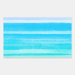 Ocean Blue Teal Watercolor Ombre Stripe Rectangular Sticker